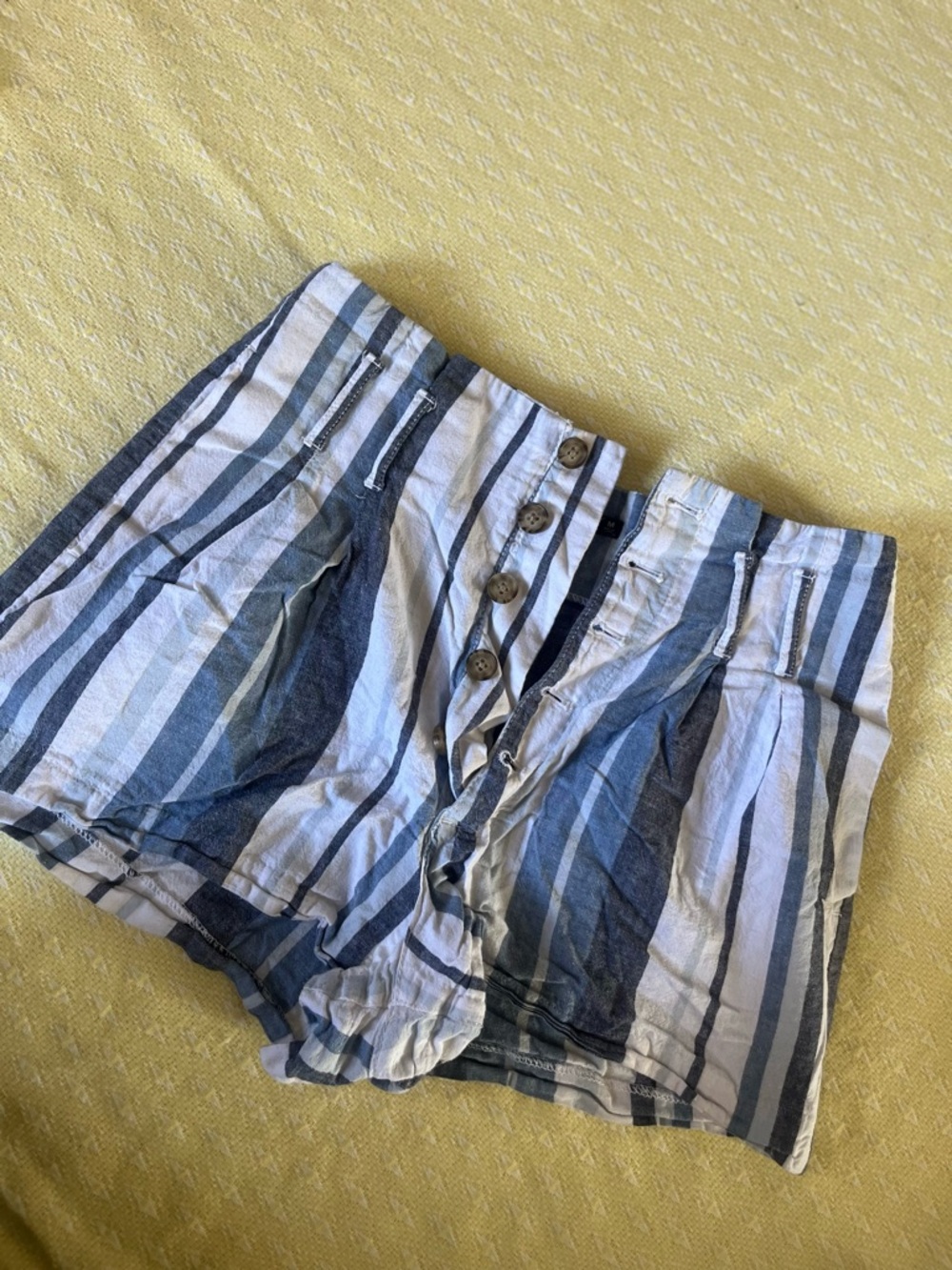 Abercrombie & Fitch Blue and White Striped High-Waist Shorts